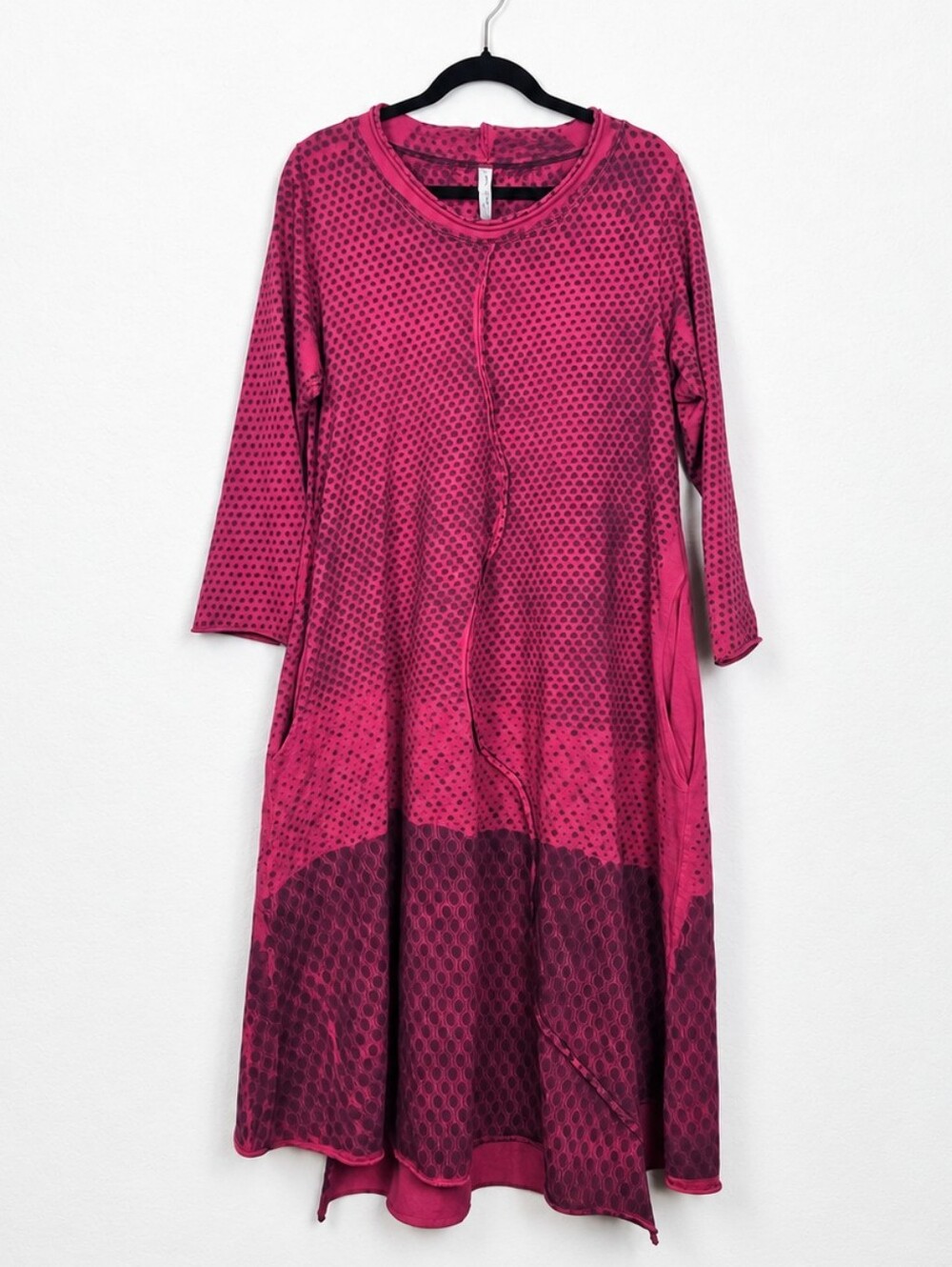 Cynthia Ashby Lagenlook Art to Wear Cotton Dot Asymmetrical Midi Dress Pockets M